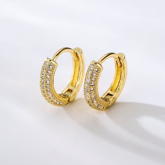 3/$35 18k Gold Plated Copper Hoop Earrings Huggies Cubic Zirconia Diamond - Picture 1 of 5